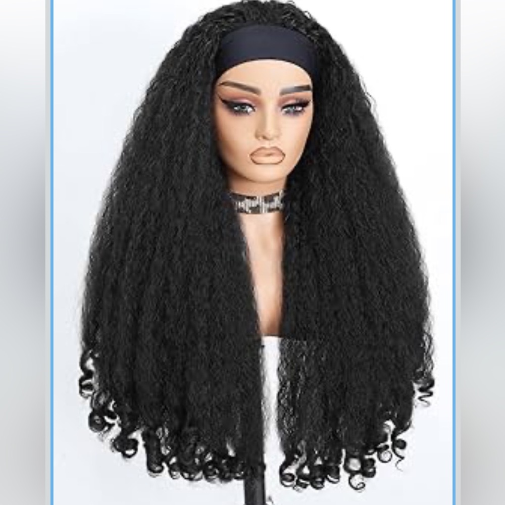 Curly Headband Wig 26 Inch Afro Curly Kinky Straight Synthetic Hair